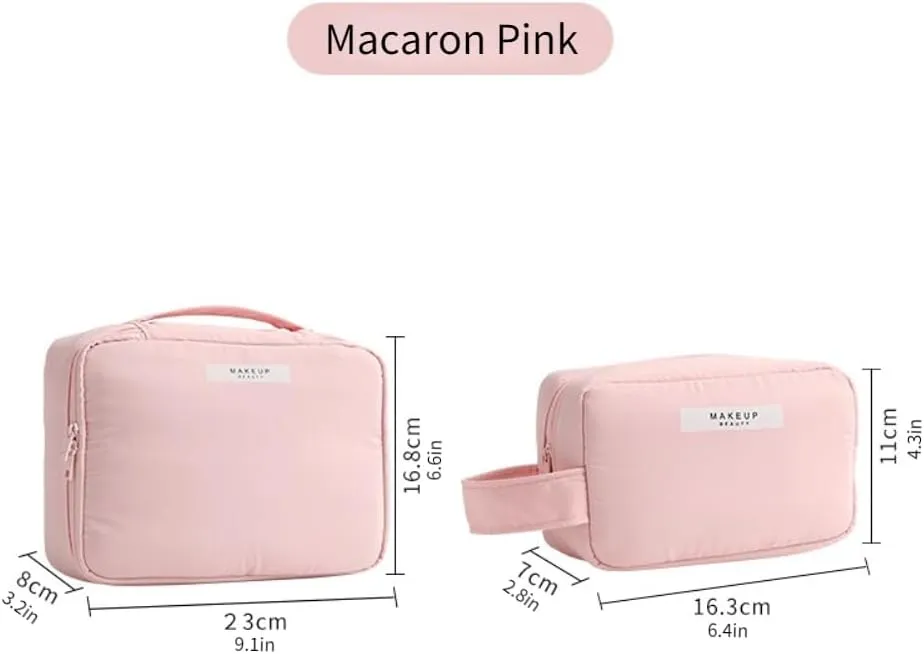 3 Pack Kawaii Cute Makeup Bag Aesthetic Travel Cosmetic Bag Organizer Toiletry Pouch Handbag Brush Holder for Women Teen Girls (Macaron Pink, 3 Pack)