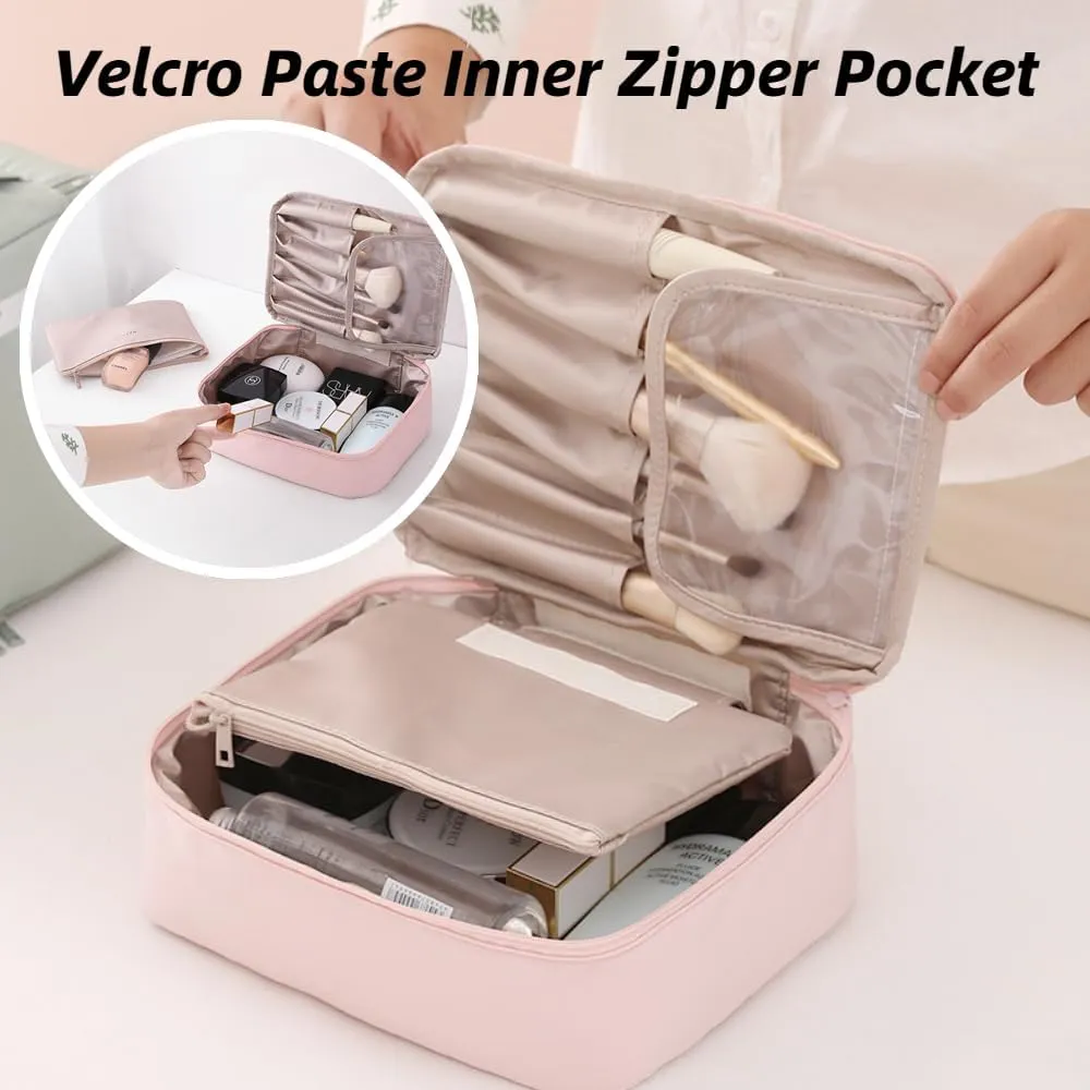 3 Pack Kawaii Cute Makeup Bag Aesthetic Travel Cosmetic Bag Organizer Toiletry Pouch Handbag Brush Holder for Women Teen Girls (Twilight Ash, 3 Pack)