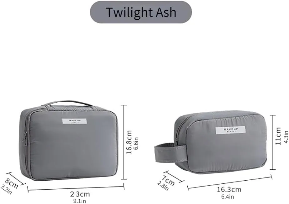 3 Pack Kawaii Cute Makeup Bag Aesthetic Travel Cosmetic Bag Organizer Toiletry Pouch Handbag Brush Holder for Women Teen Girls (Twilight Ash, 3 Pack)