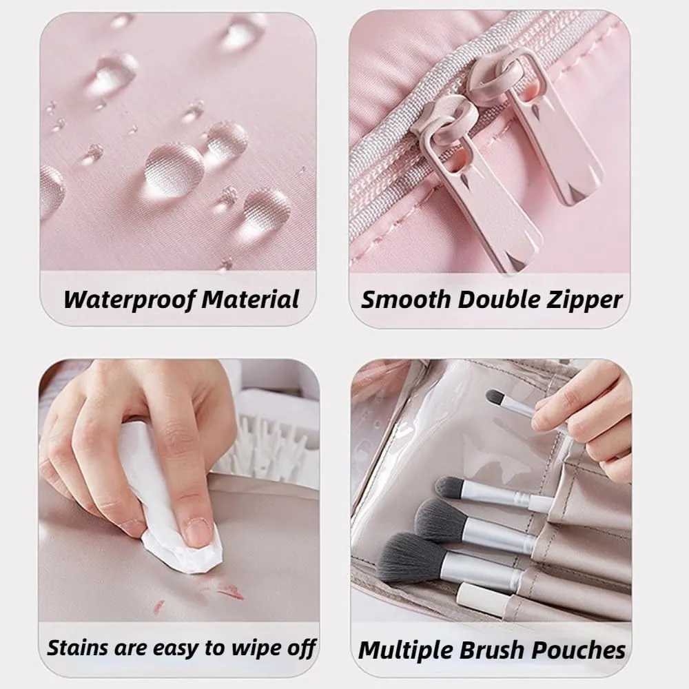 3 Pack Kawaii Cute Makeup Bag Aesthetic Travel Cosmetic Bag Organizer Toiletry Pouch Handbag Brush Holder for Women Teen Girls (Twilight Ash, 3 Pack)