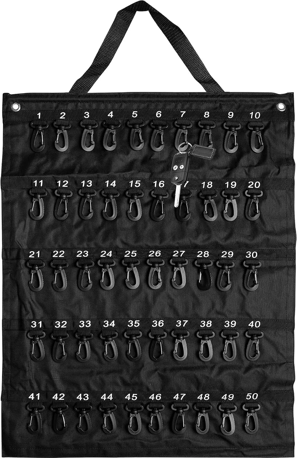 30 Key Capacity Rollable Key Case for Portable Key Storage - Sturdy Weather-Resistant Soft Vinyl with Plastic Safety Hooks, Grommets for Hanging, and Top Handle - 18"" × 21-1/4"" - Pack of 1