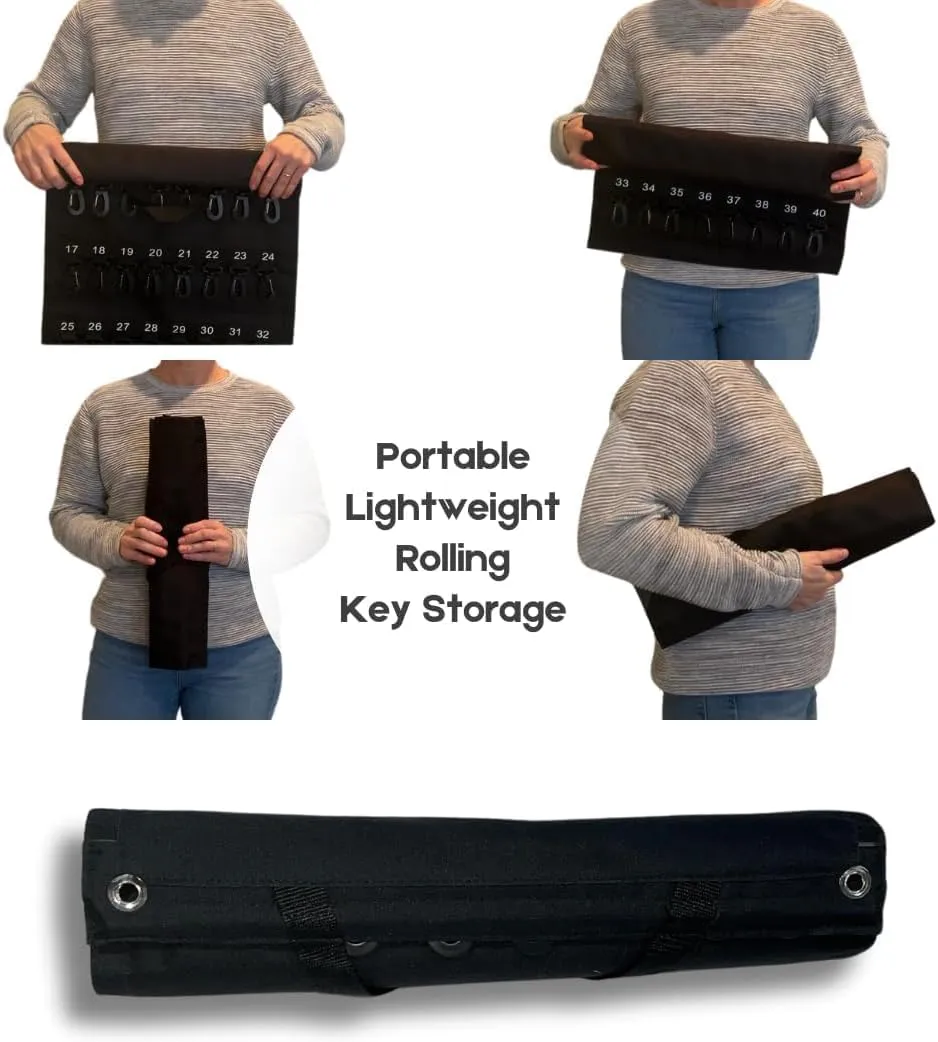 30 Key Capacity Rollable Key Case for Portable Key Storage - Sturdy Weather-Resistant Soft Vinyl with Plastic Safety Hooks, Grommets for Hanging, and Top Handle - 18"" × 21-1/4"" - Pack of 1