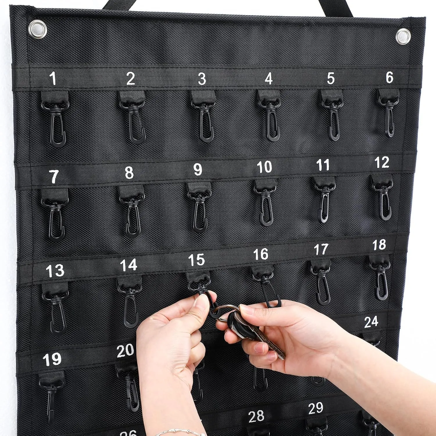 30 Key Capacity Rollable Key Case for Portable Key Storage - Sturdy Weather-Resistant Soft Vinyl with Plastic Safety Hooks, Grommets for Hanging, and Top Handle - 18"" × 21-1/4"" - Pack of 1