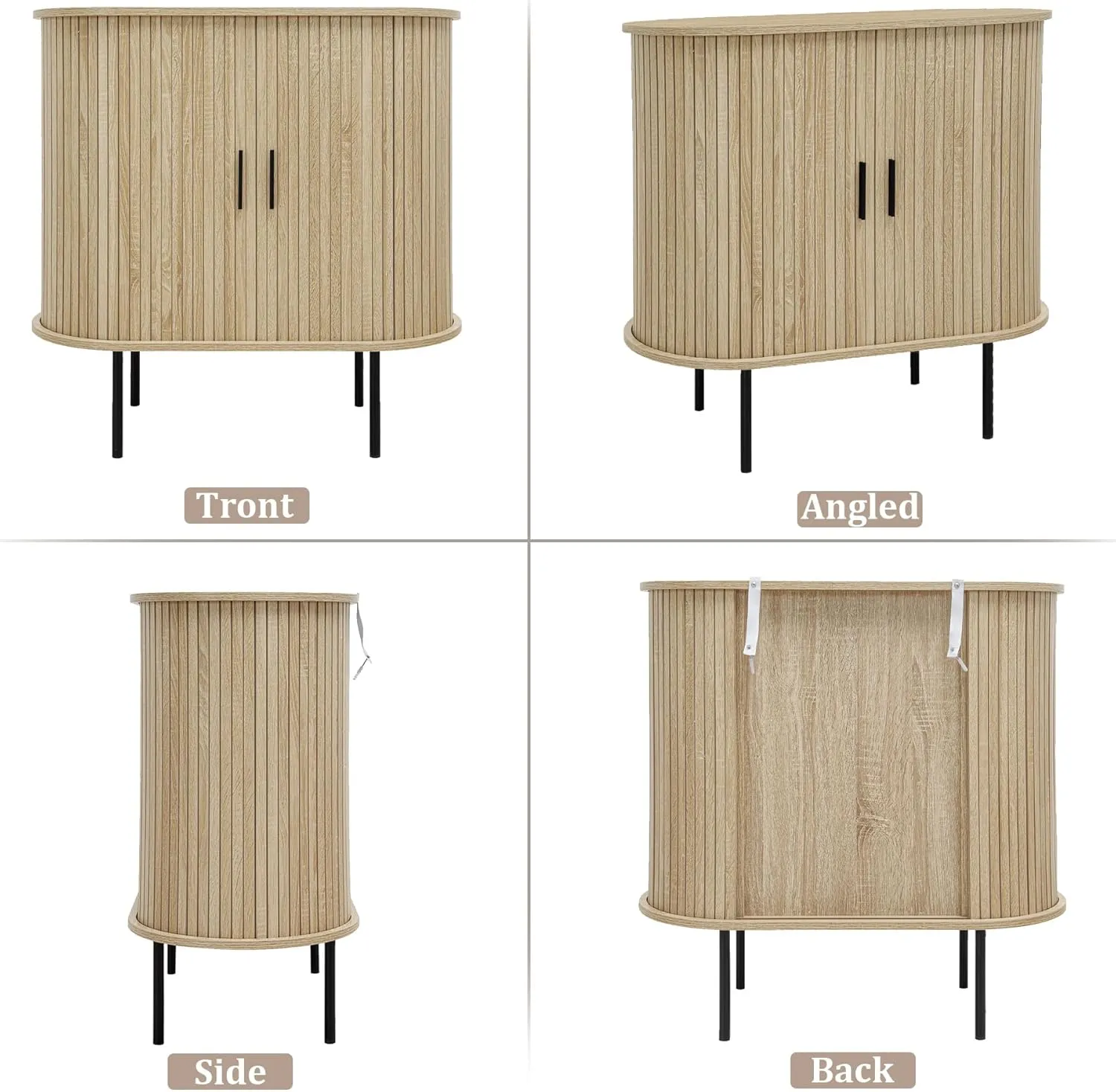 31.5" Fluted Storage Cabinet with Sliding Tambour Doors, Mid Century Modern Oval Buffet Sideboard Cabinet with Storage, Curved Accent Cabinet for Living Dining Room Kitchen (Walnut)