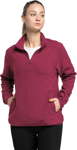 33,000ft Women's Lightweight Long Sleeve Fleece Pullover Jacket, Quarter Zip Top Warm Polar Sweatshirt with Zipper Pockets