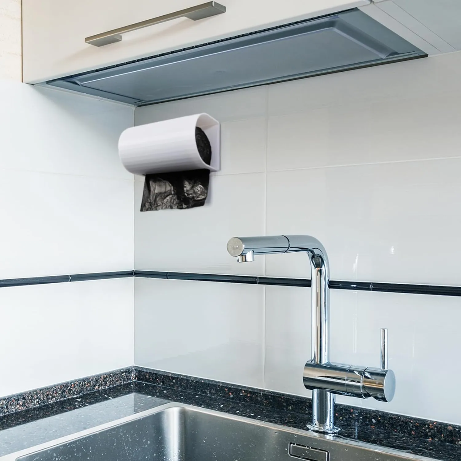 3D Printed Trash Bag Dispenser - Wall Mount Garbage Bag Holder with 90PCS 7.3 Gallon No Tear Drawstring Trash Bags, Non-Trace Hanging Trash Bag Roll Organizer for Bathroom Kitchen Office Trash Bags