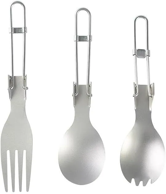 3PCS Pure Titanium Folding Fork And Spoon Two-user Outdoor Camping Portable Tableware(2)