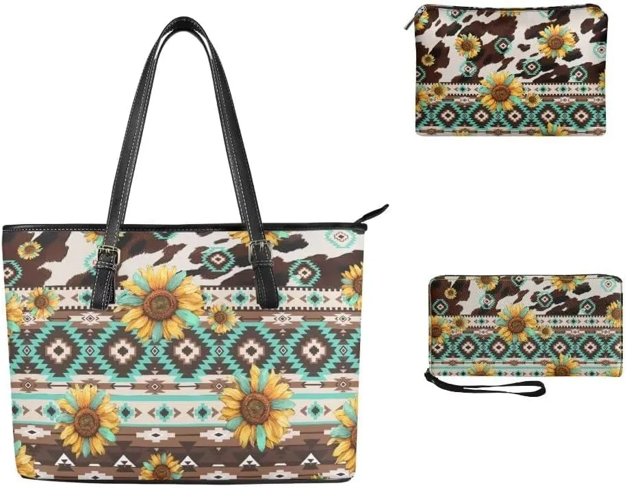 3PCS Tote Handbag Wallet for Women Ladies,Small Handbag and Wallet Set,Travel Handbag and Wallet All in One