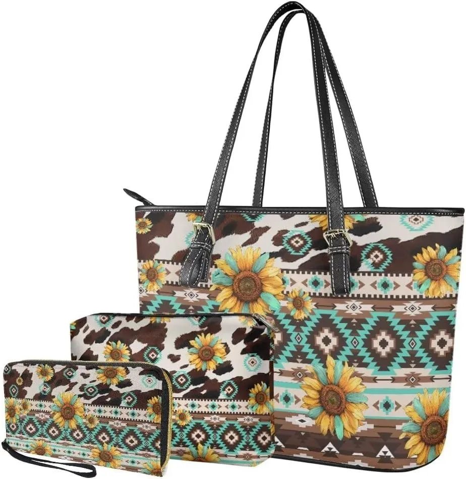 3PCS Tote Handbag Wallet for Women Ladies,Small Handbag and Wallet Set,Travel Handbag and Wallet All in One