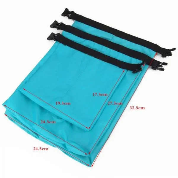 3pcs Waterproof Dry Sack Daypack Lightweight Portable Pouch Storage Bags for Camping Hiking Travel Sky Blue