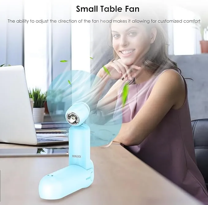 4 IN 1 Portable Handheld Fan,Personal Foldable Cooling Fan, Mini Pocket Fan,Desk Fan,Hand Fan,Flashlight,Power Bank,Table Lamp,Camping Travel Beach Fan, Birthday Gifts for Women Men(Light Blue)