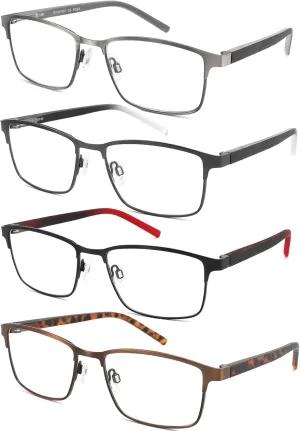 4 Pack Reading Glasses for Men, Blue Light Blocking Computer Readers, Anti UV Ray/Eye Strain/Glare, Metal Frame Eyeglasses with Pouches(275 Magnification Strength)