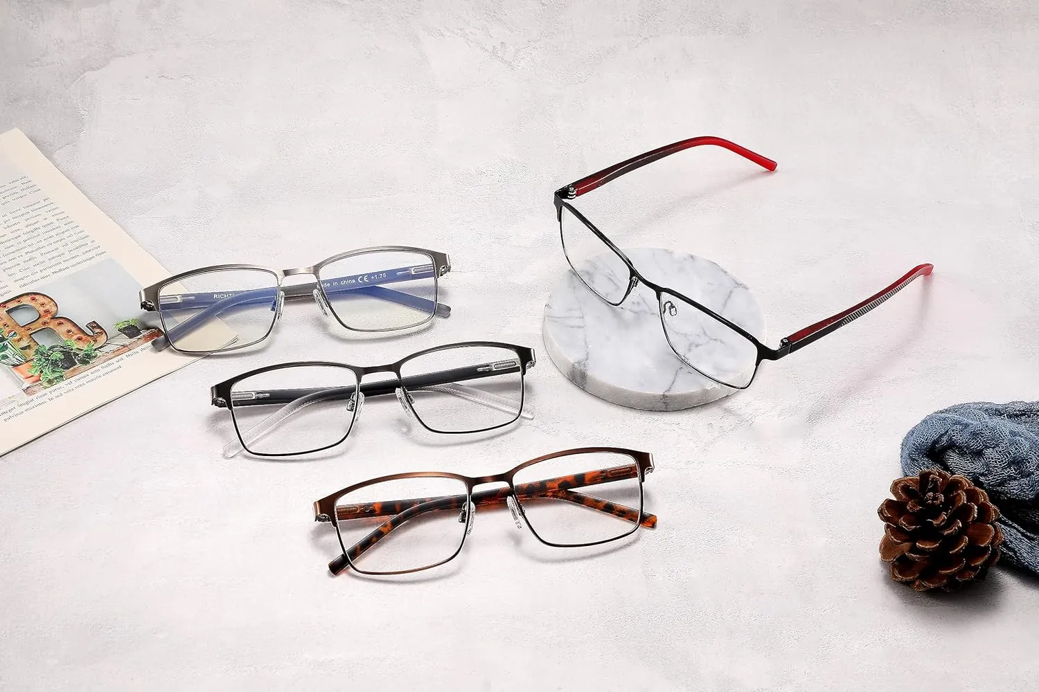 4 Pack Reading Glasses for Men, Blue Light Blocking Computer Readers, Anti UV Ray/Eye Strain/Glare, Metal Frame Eyeglasses with Pouches(275 Magnification Strength)