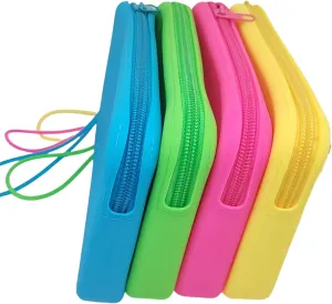 4 Pieces Silicone Makeup Toiletries Pouches, Silicone Stationary Holder, Waterproof Cosmetic Zipper Pouch, Digital Electronics Storage Bag, Beach Essential Travel Pouch (Rainbow)