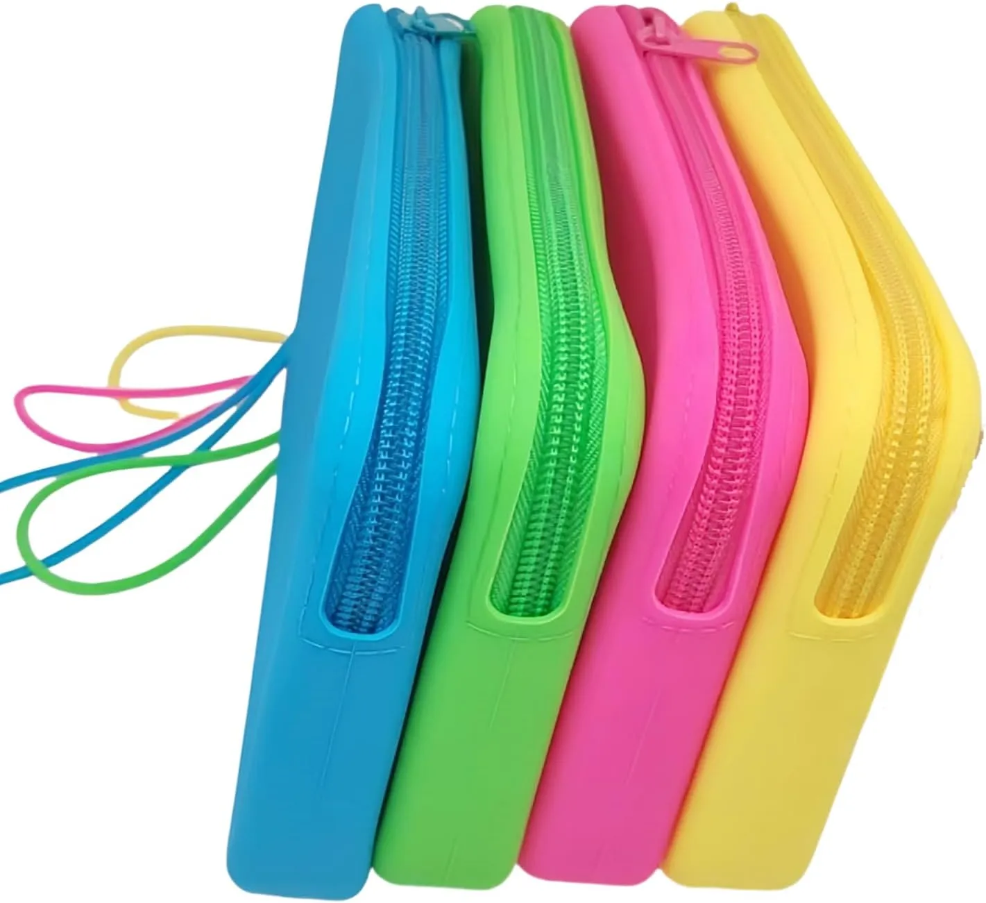 4 Pieces Silicone Makeup Toiletries Pouches, Silicone Stationary Holder, Waterproof Cosmetic Zipper Pouch, Digital Electronics Storage Bag, Beach Essential Travel Pouch (Rainbow)
