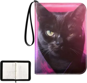 4 Pockets Trading Card Album Holder Book Folder Sports Card Binder Cat Black 400 Double Side Pockets for 3 Ring Binder Zipper