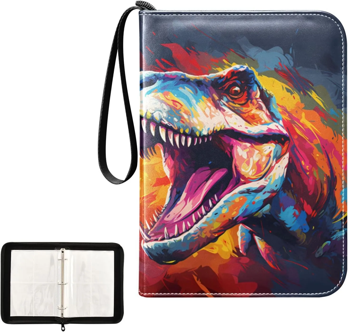 4 Pockets Trading Card Album Holder Book Folder Sports Card Binder Dinosaur Multicolor 400 Double Side Pockets for 3 Ring Binder Zipper