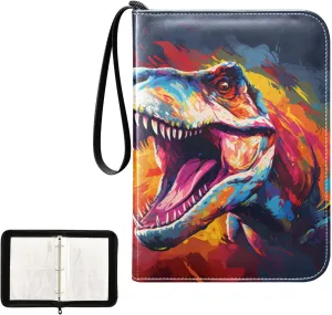 4 Pockets Trading Card Album Holder Book Folder Sports Card Binder Dinosaur Multicolor 400 Double Side Pockets for 3 Ring Binder Zipper