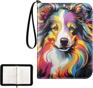 4 Pockets Trading Card Album Holder Book Folder Sports Card Binder Dog Portrait Multicolor 400 Double Side Pockets for 3 Ring Binder Zipper