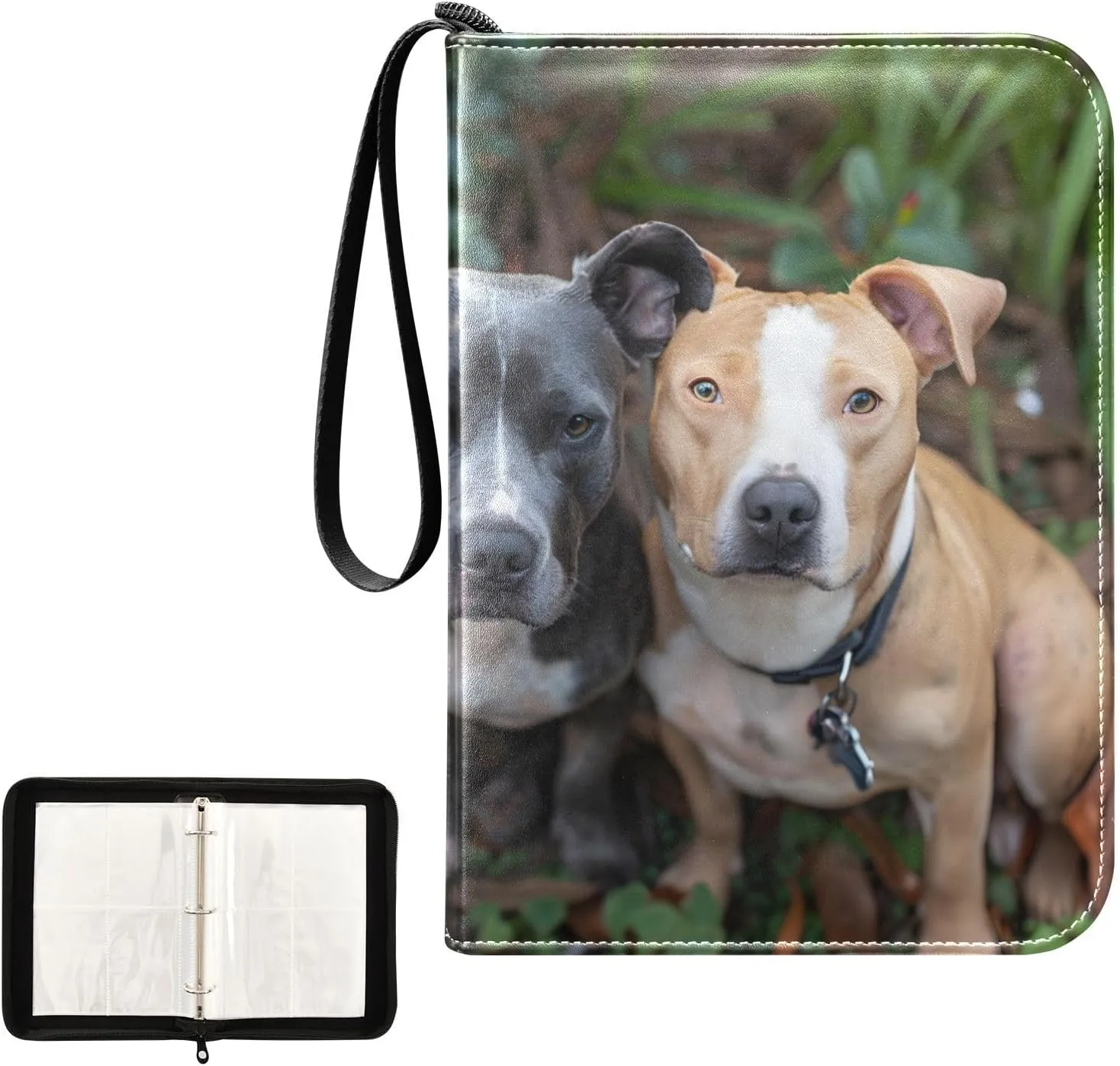 4 Pockets Trading Card Album Holder Book Folder Sports Card Binder Pitbulls 400 Double Side Pockets for 3 Ring Binder Zipper