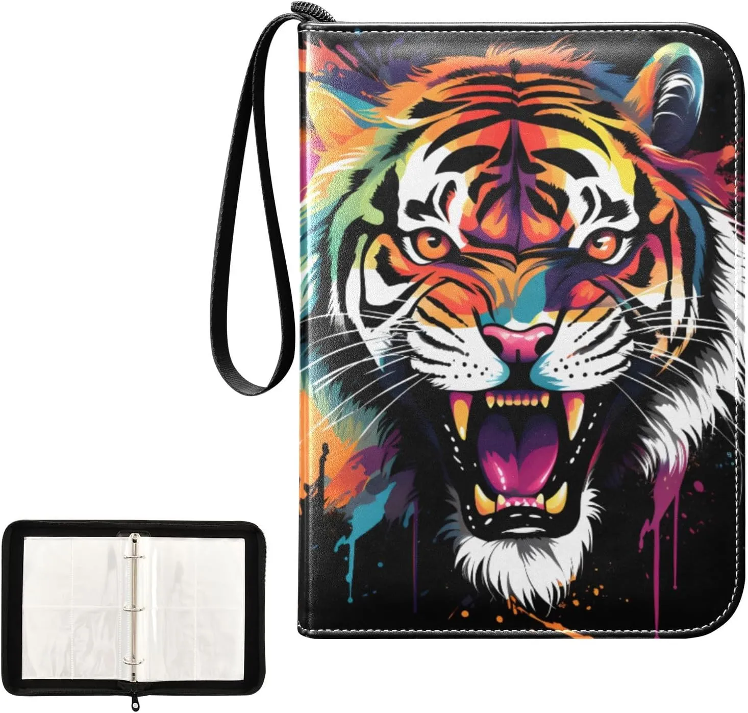 4 Pockets Trading Card Album Holder Book Folder Sports Card Binder Tiger 2 400 Double Side Pockets for 3 Ring Binder Zipper