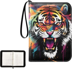 4 Pockets Trading Card Album Holder Book Folder Sports Card Binder Tiger 2 400 Double Side Pockets for 3 Ring Binder Zipper