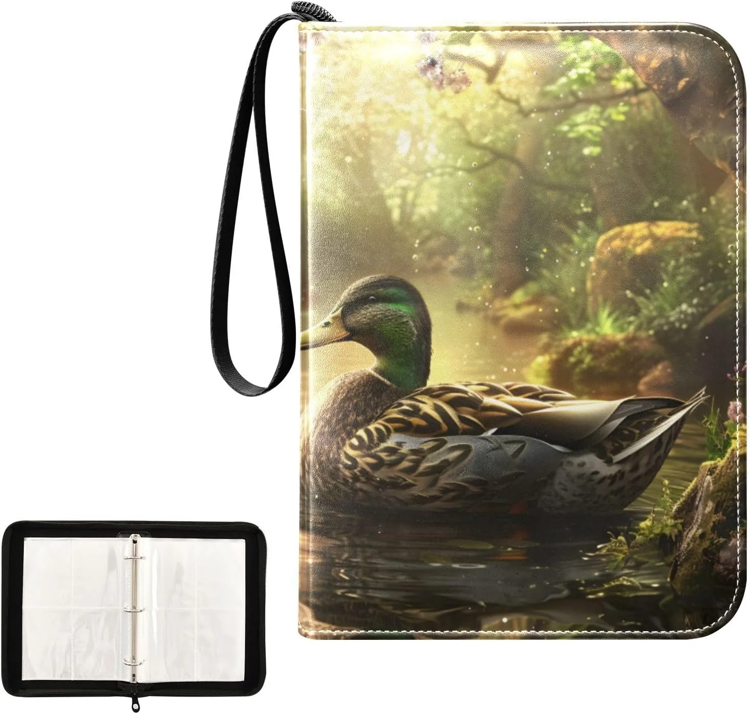 4 Pockets Trading Card Album Holder Book Folder Sports Card Binder Wild Duck 400 Double Side Pockets for 3 Ring Binder Zipper