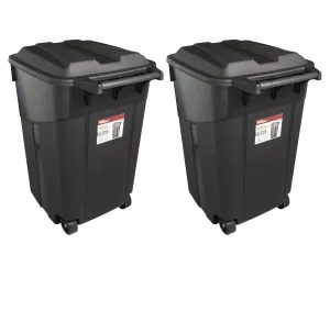45 Gallon Large Trash Can with Wheels, Heavy Duty Wheeled Garbage Trash Can with Handle and Lid for Outdoor Garden Garage or Laundry Room, Plastic Rubbish Can Waste Bin for Outdoor Indoor, Black (2)