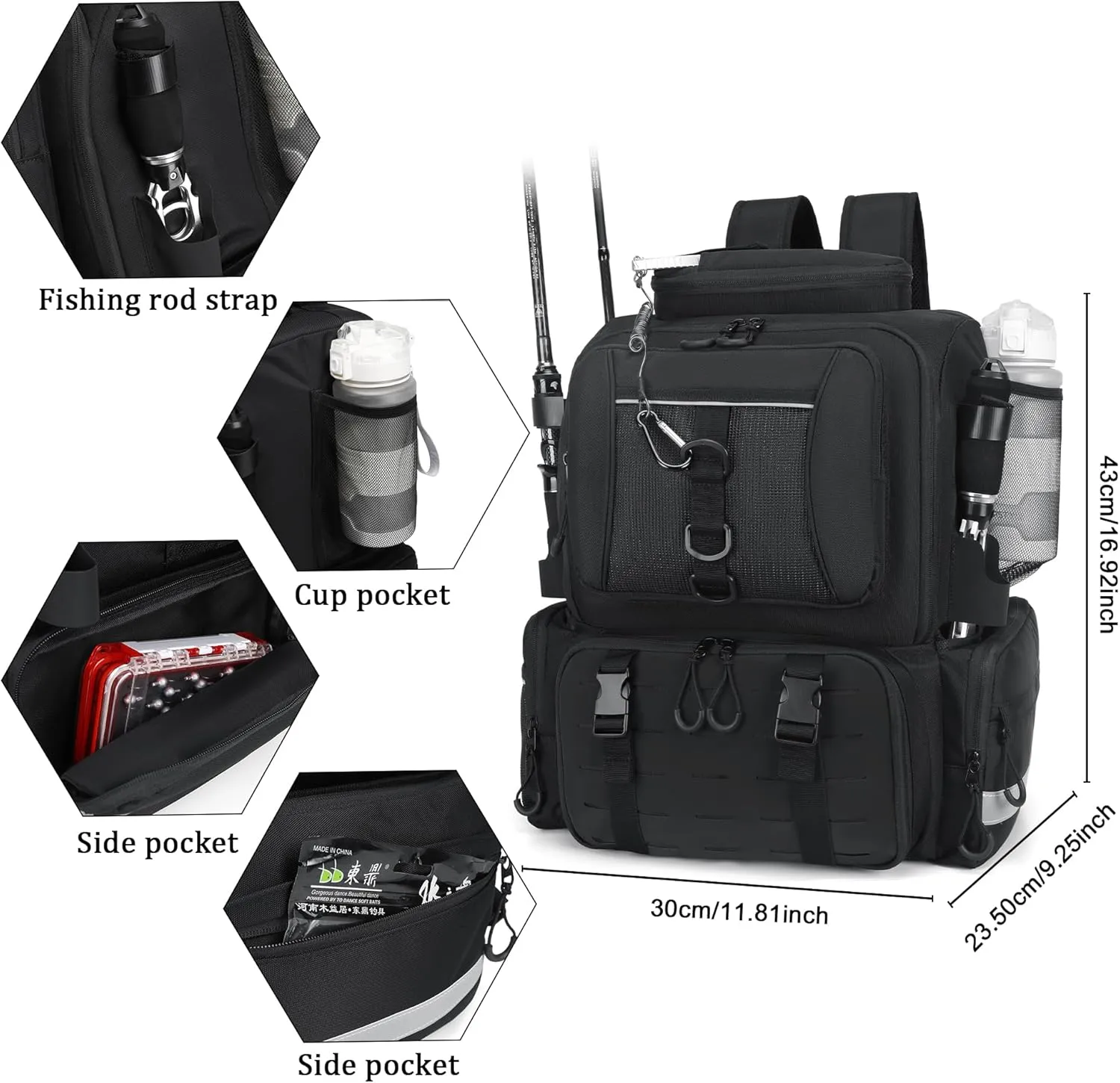45L Fishing Bag Large Outdoor Tackle Bag with insulating and Protective Rain Fishing Gifts for Men