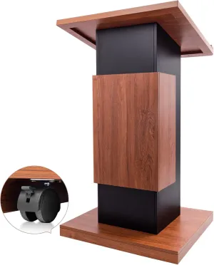 47’’ Wooden Podium Stand with Wheels, Portable Lectern Churches with 15 MM Particle Board, Pulpits Stand with Storage, Lockable Wheels, Mic Stand for Churches, Office, School (Wood Podium)