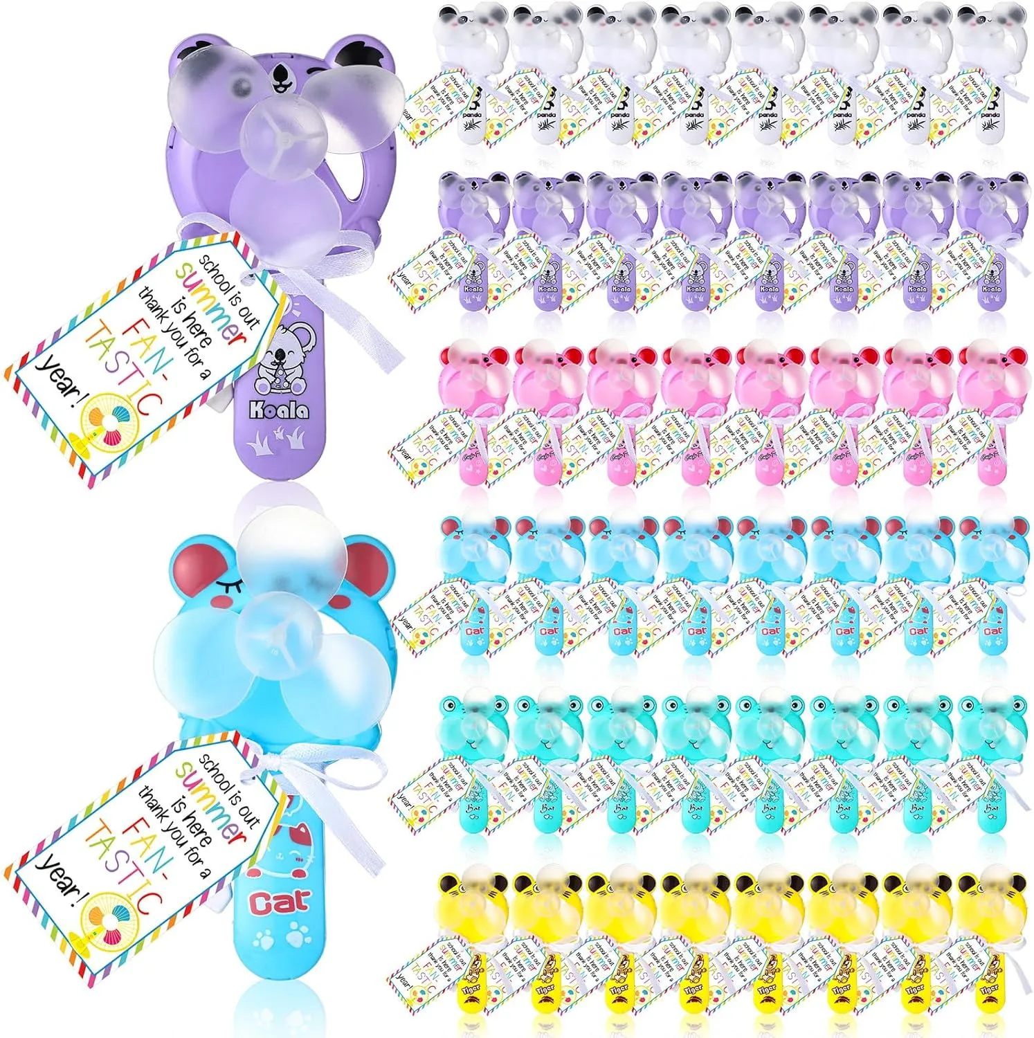 48 Pcs End of Year for Student Gift Bulk Mini Portable Fan Summer Kids Fans Party Favors Cute Manual Cooling Fan with Card Rope Novelty Handheld Fans for Boys Girls Outdoor