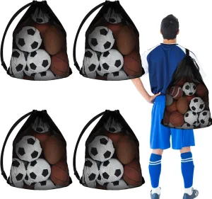 4Pcs Ball Storage Mesh Bag Extra Large Sports Ball Bag, 40" X 30" Drawstring Balls Bags Adjustable Shoulder Strap Heavy Duty Hold 10-12 Basketball, Football, Volleyball for Team Swimming Gear Gym