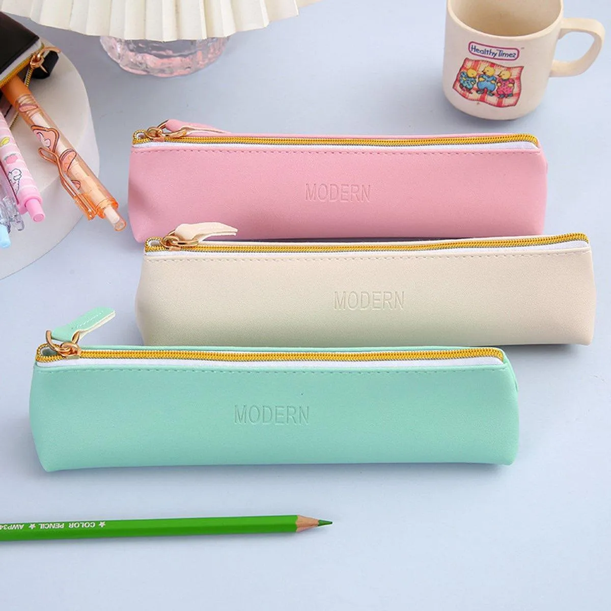 4PCS PU Leather Pen Pencil Case Makeup Cosmetic Bag Portable Storage Pouch AU