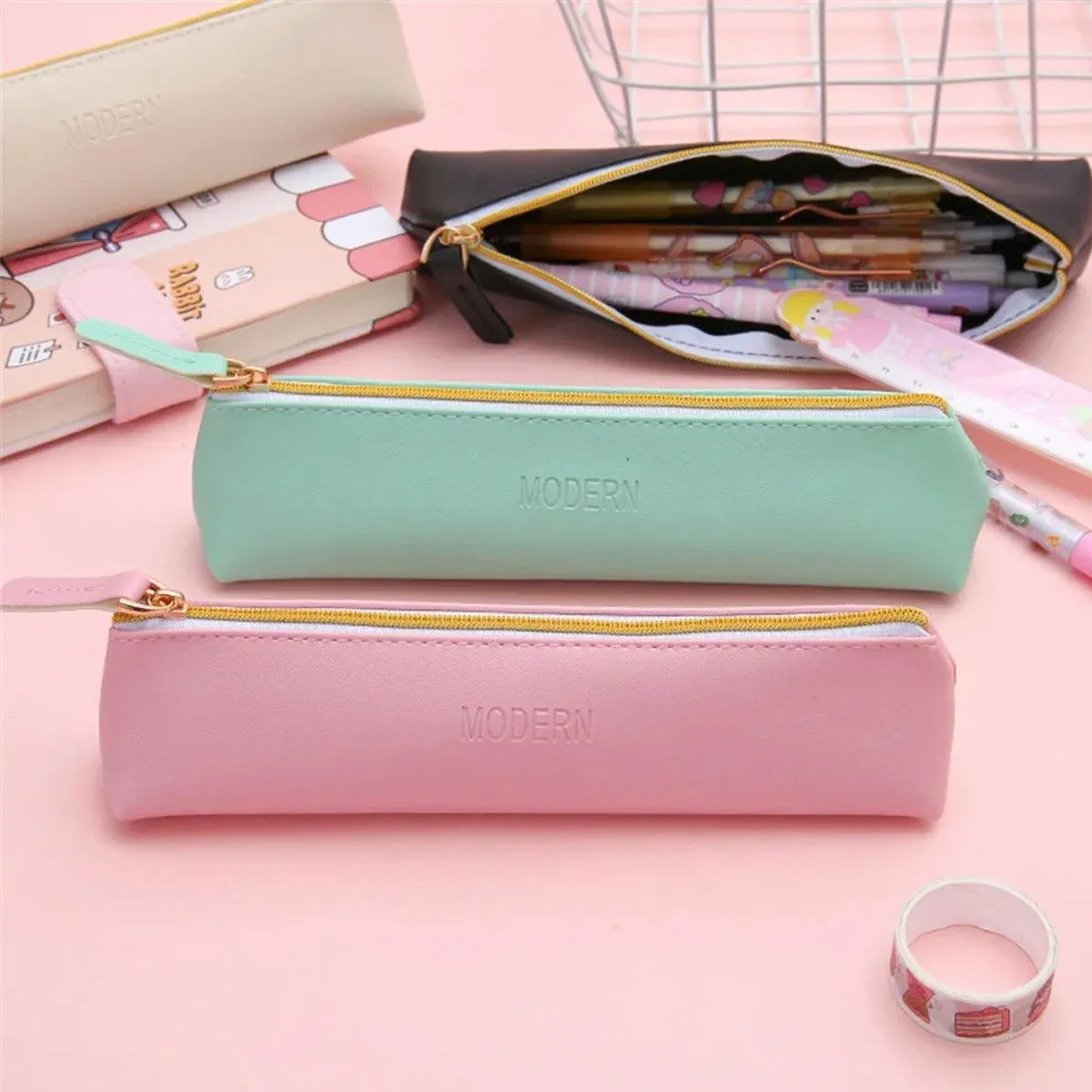 4PCS PU Leather Pen Pencil Case Makeup Cosmetic Bag Portable Storage Pouch AU