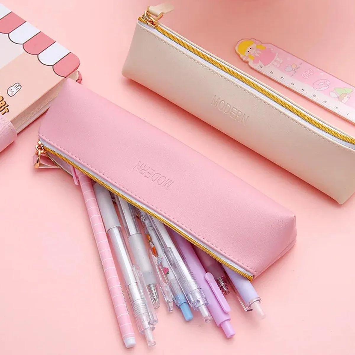 4PCS PU Leather Pen Pencil Case Makeup Cosmetic Bag Portable Storage Pouch AU