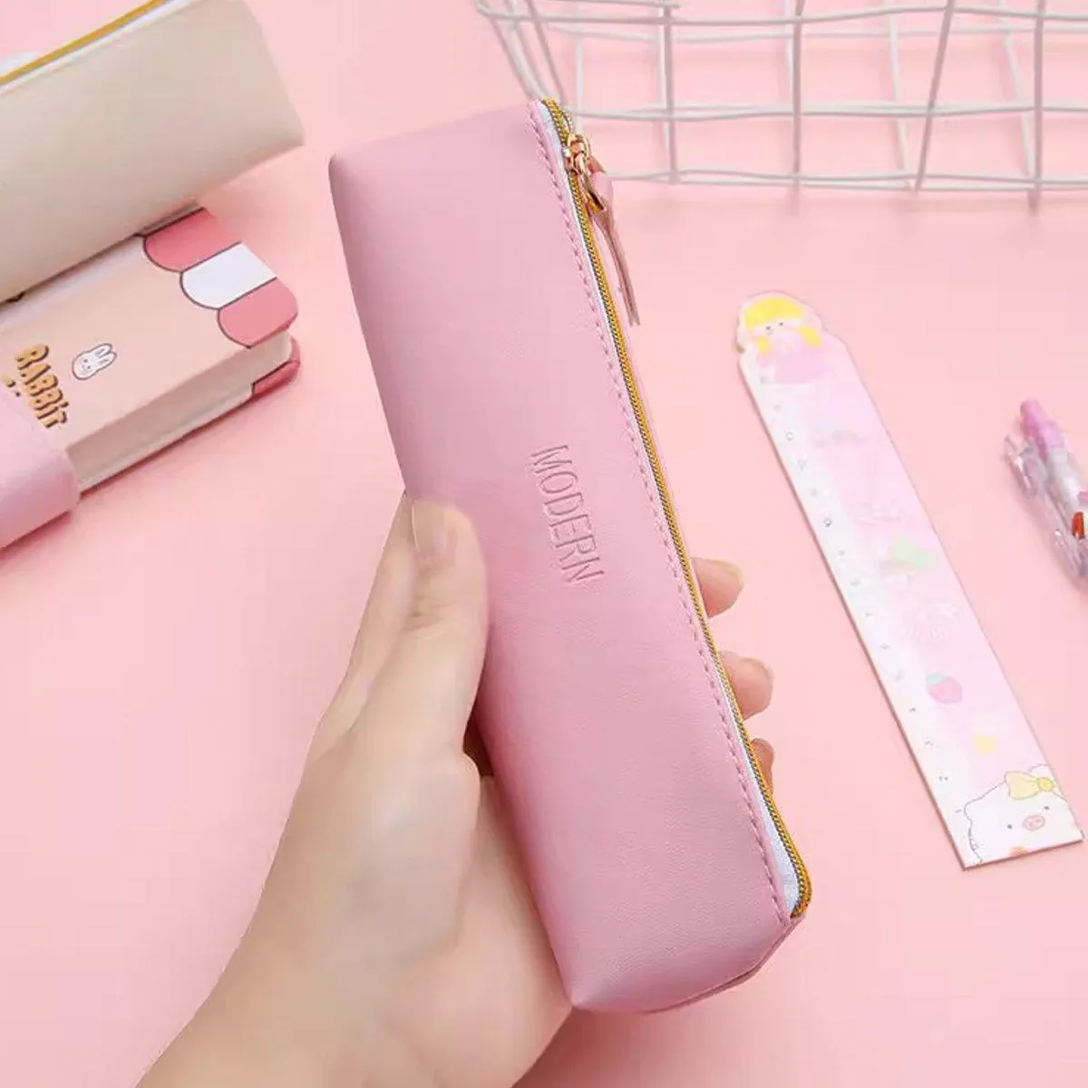 4PCS PU Leather Pen Pencil Case Makeup Cosmetic Bag Portable Storage Pouch AU