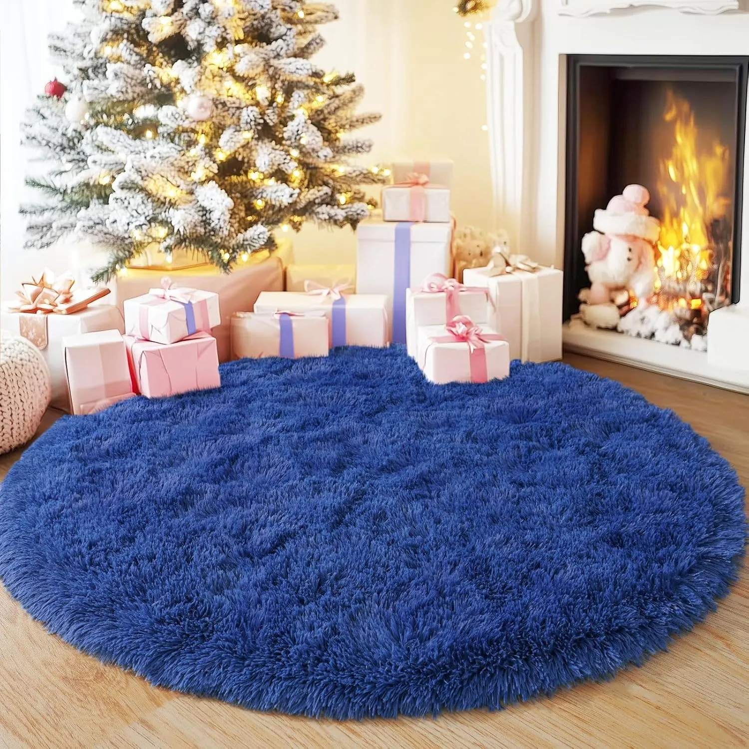 4'x4' Blue Round Rug for Bedroom, Ultra Soft Fluffy Circle Rug for Kids Girls Boys Room, Cute Shag Rugs for Living Room Playroom Teen Room Home Decor Rug