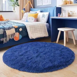 4'x4' Blue Round Rug for Bedroom, Ultra Soft Fluffy Circle Rug for Kids Girls Boys Room, Cute Shag Rugs for Living Room Playroom Teen Room Home Decor Rug