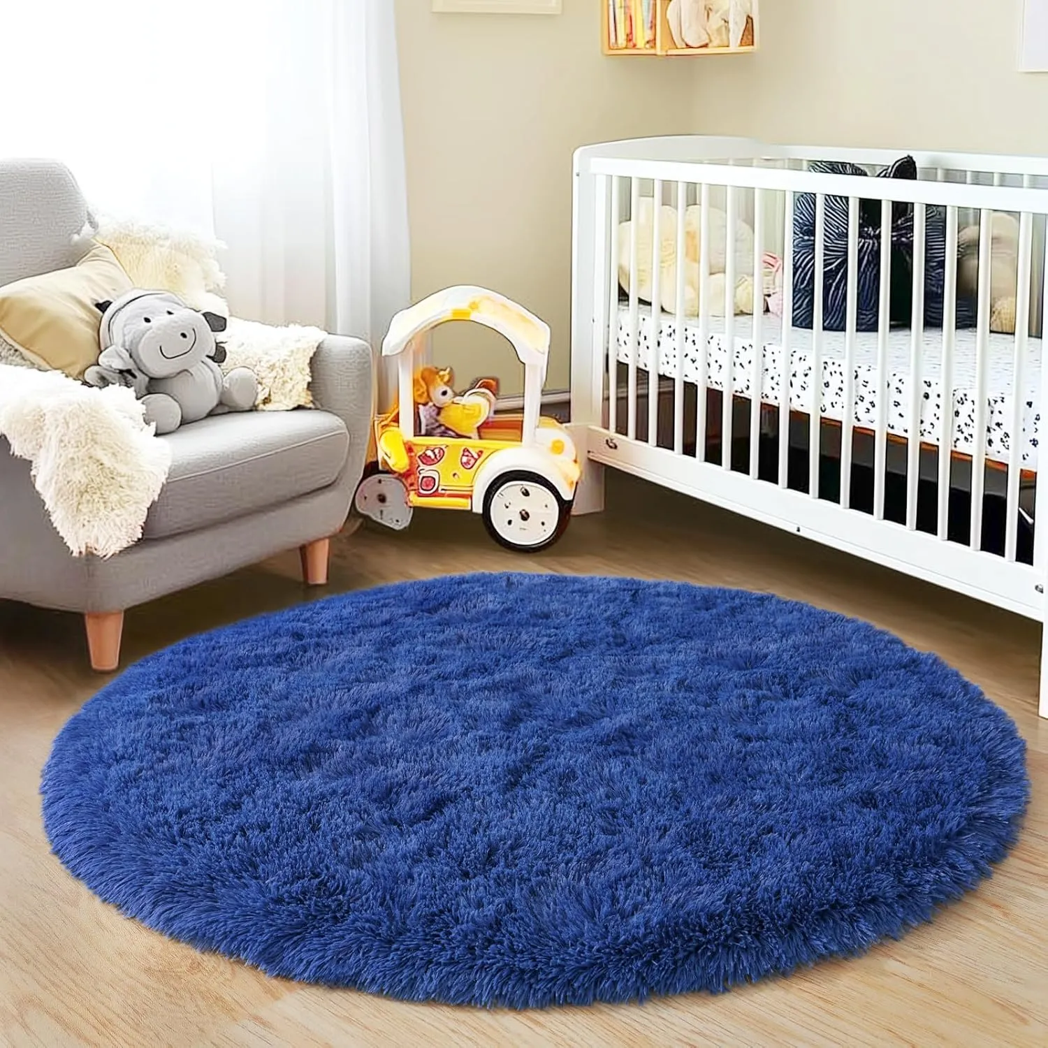 4'x4' Blue Round Rug for Bedroom, Ultra Soft Fluffy Circle Rug for Kids Girls Boys Room, Cute Shag Rugs for Living Room Playroom Teen Room Home Decor Rug