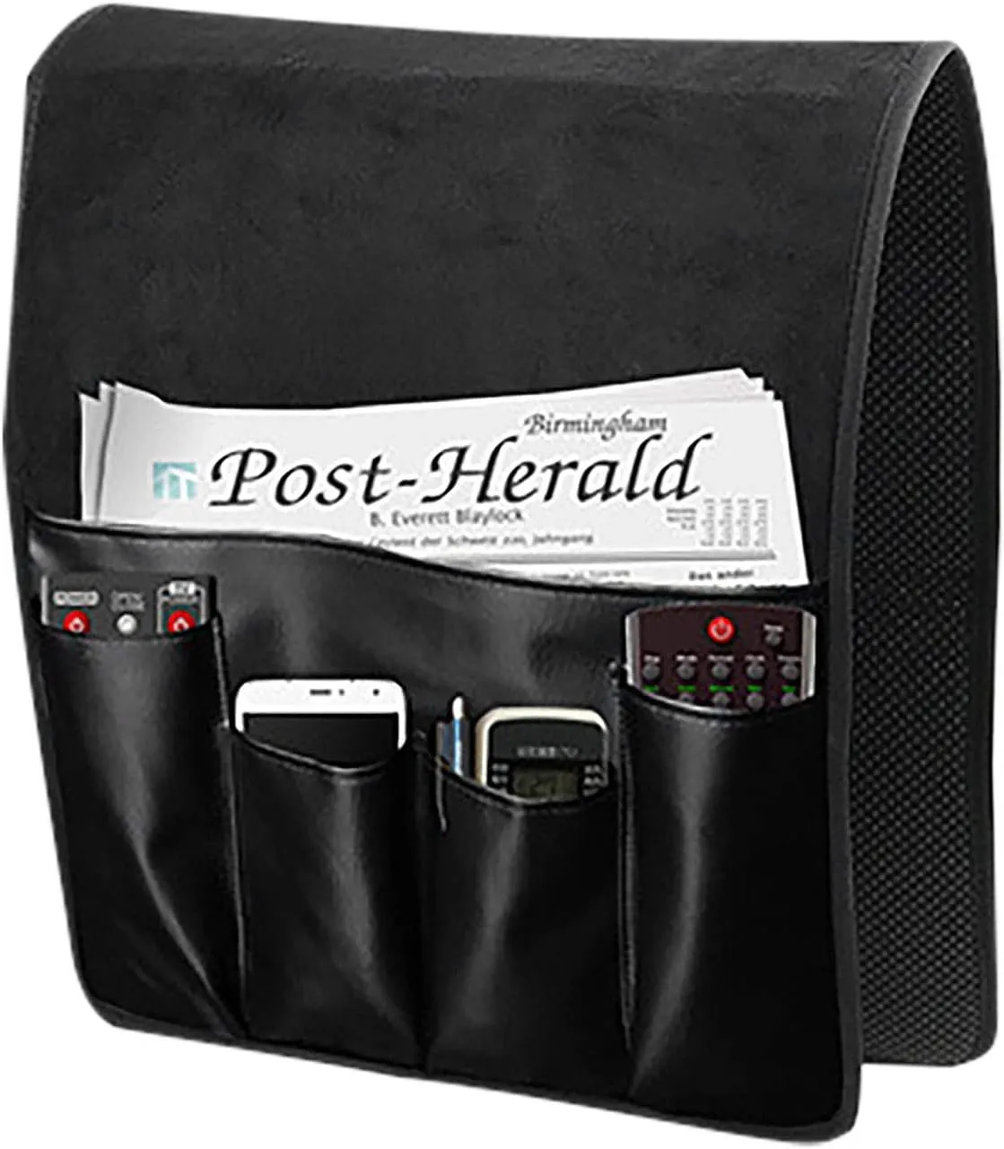 5 Pockets TV Remote Control Holder Couch Sofa Tray Armrest Organiser Oxford Chair Couch Caddy Sofa Armrest Bag Bedside Storage Hanging Organiser for Magazine Books Snack Mobile DVD Cellphone (PU-B)
