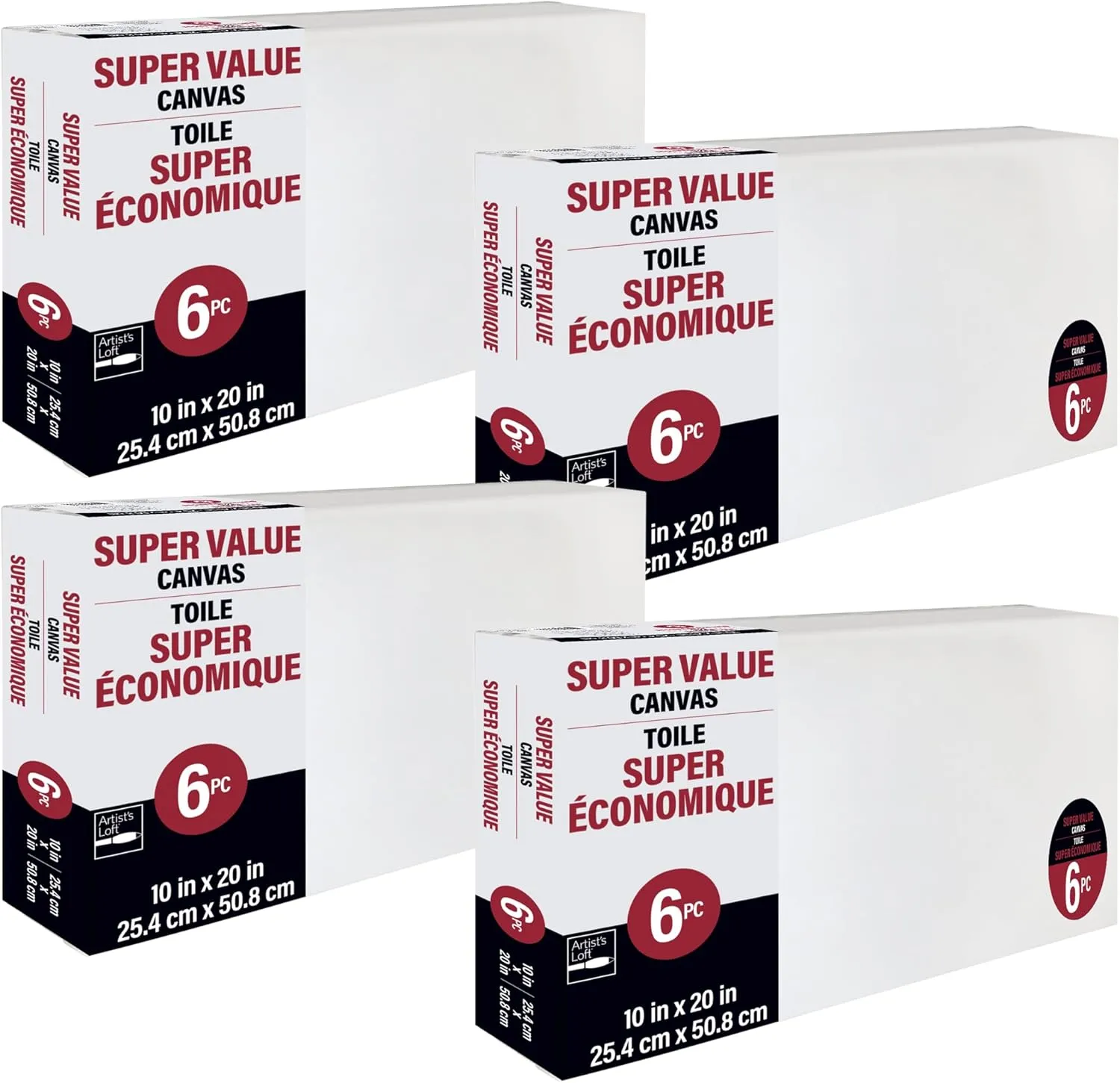 6 Count (24 Total) 10” x 20” Super Value Canvas by Artist's Loft Necessities - Acid Free Cotton Canvas for Paint, Acrylic, & Oils - Bulk 4 Pack