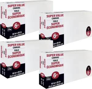 6 Count (24 Total) 10” x 20” Super Value Canvas by Artist's Loft Necessities - Acid Free Cotton Canvas for Paint, Acrylic, & Oils - Bulk 4 Pack