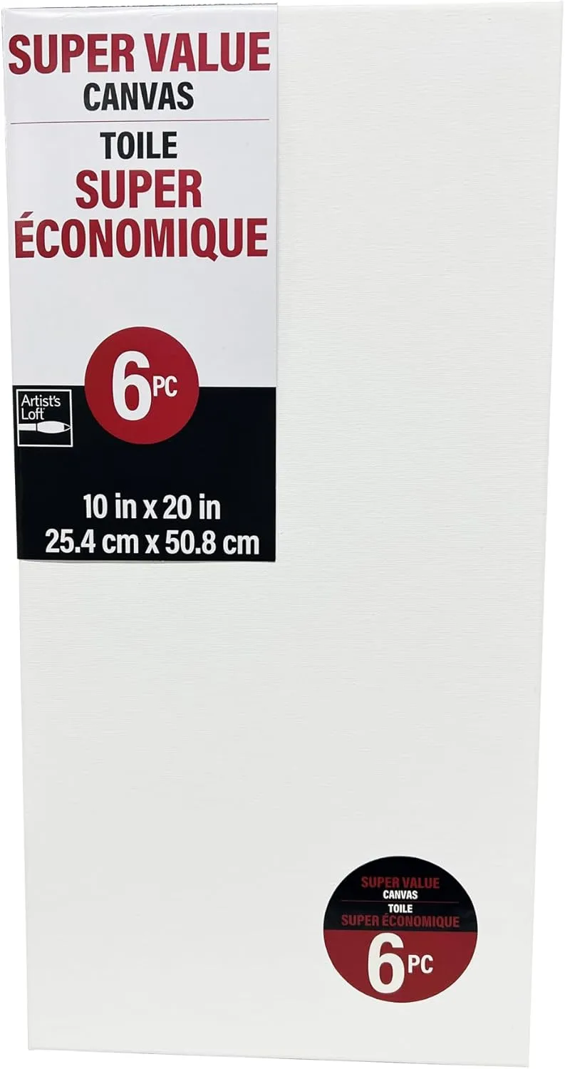 6 Count (24 Total) 10” x 20” Super Value Canvas by Artist's Loft Necessities - Acid Free Cotton Canvas for Paint, Acrylic, & Oils - Bulk 4 Pack