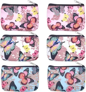 6 Pack PU Leather Zipper Bags Small Makeup Bags Lipstick Cosmatic Organizer Small Storage Pouch Carrying Purse (Butterfly(White/Beige/Black), Small (3.1" x 5.1"))