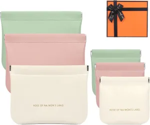 6 Pack small makeup bag for purse, snap closure leather organizer pouch,New lipstick pouch, portable mini storage bag,Two sizes Coin Purse Organizer Storage Pouch （Green   Pink   White