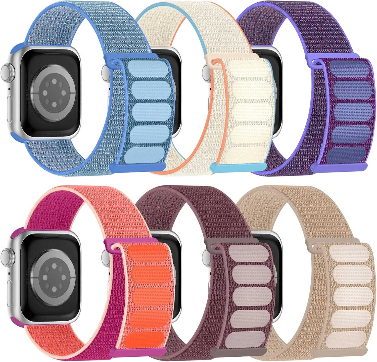 6 Pack Sport Nylon Loop Band Compatible with Apple Watch Bands 38mm 40mm 41mm 42mm 44mm 45mm 46mm 49mm for Women Men, Adjustable Breathable Braided Straps for iWatch Series 10/9/8/7/6/5/4/3/SE/Ultra