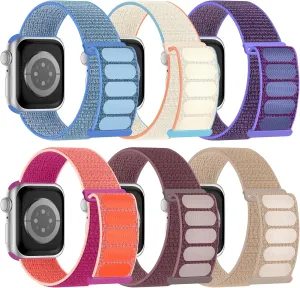 6 Pack Sport Nylon Loop Band Compatible with Apple Watch Bands 38mm 40mm 41mm 42mm 44mm 45mm 46mm 49mm for Women Men, Adjustable Breathable Braided Straps for iWatch Series 10/9/8/7/6/5/4/3/SE/Ultra