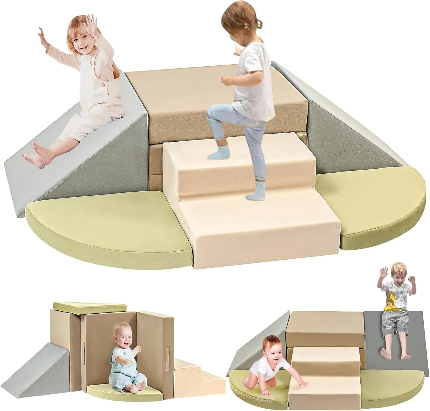6-Piece Toddler Climbing Toys Indoor, Foam Climbing Toys for Toddlers, Soft Play Baby Climbing Blocks for Crawling and Sliding, Safe Climbing Play Set Indoor Gym Equipment for Toddler1-3, Infant, Baby