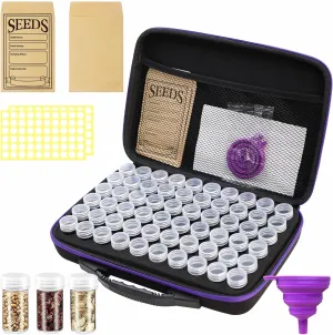 60 Slots Seed Storage Organizer with 10 Envelopes, Portable Storage Box with Label Stickers Zipper Bag, Seed Container Storage for Flower Plants Vegetable Garden(60 Jars)