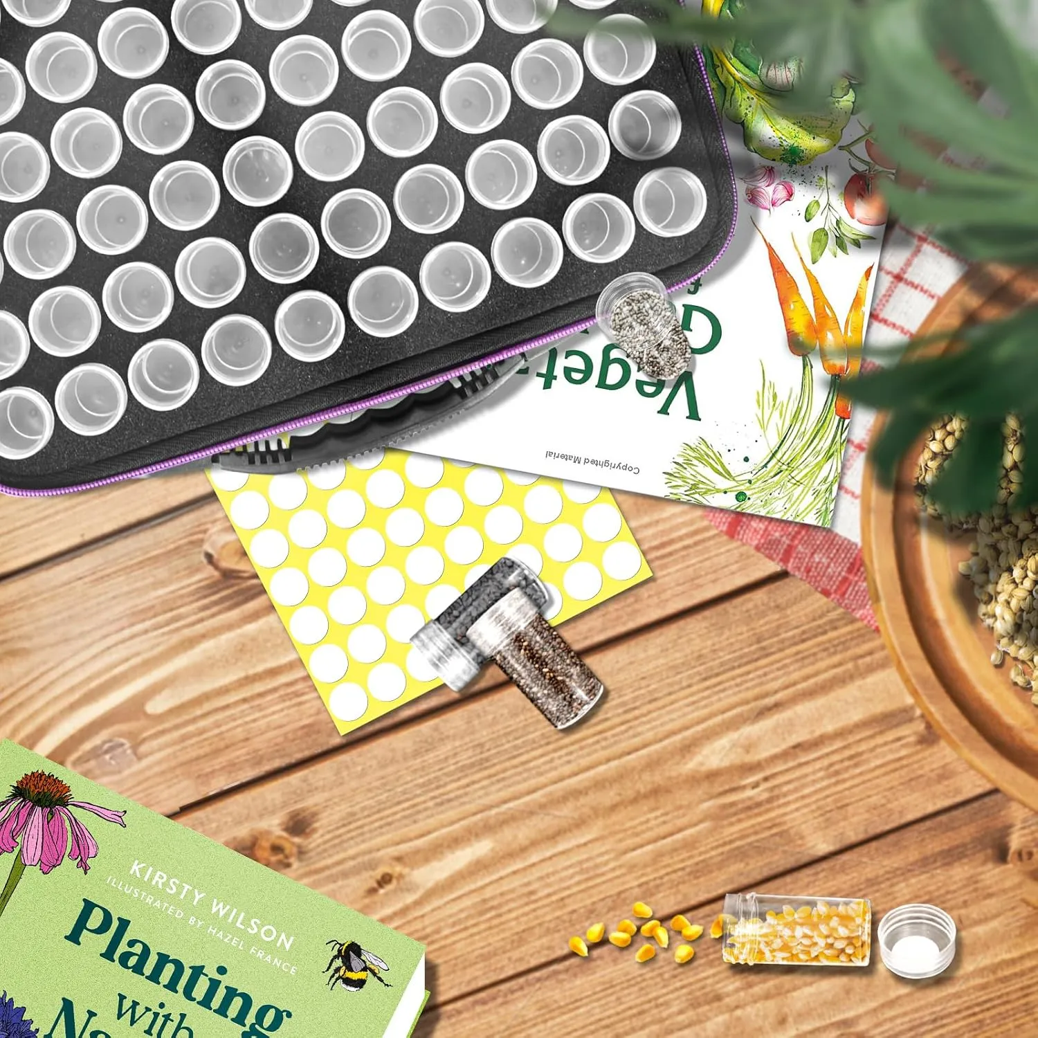 60 Slots Seed Storage Organizer with 10 Envelopes, Portable Storage Box with Label Stickers Zipper Bag, Seed Container Storage for Flower Plants Vegetable Garden(60 Jars)